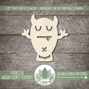 Monster Wood Craft Shapes, Unfinished Wooden Cutouts, Laser Cut Blanks