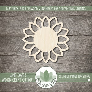 Wood Sunflower Cutout, Flower Shapes For Crafting, Painting Blanks