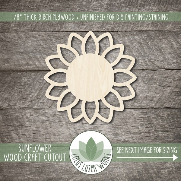 Wood Sunflower Craft Blank, Unfinished Wood Cutout, Laser Cut Wooden Flower Shapes, Wood Craft Supplies