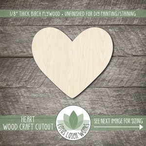 Heart Wood Cutout, Unfinished Wood Blanks, DIY Craft Embellishment, Laser Cut Wooden Heart Shape