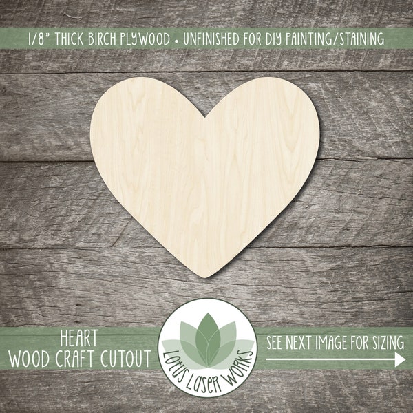 Heart Wood Cutout, Unfinished Wood Blanks, DIY Craft Embellishment, Laser Cut Wooden Heart Shape