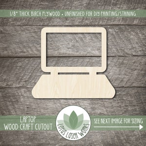 Laptop Computer Wood Craft Shape, Unpainted Wooden Cutouts, Laser Cut Blanks