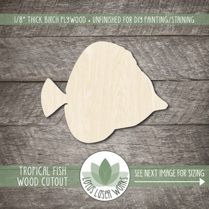Tropical Fish Wood Craft Shape, Unfinished Wooden Cutouts, Laser Cut Blanks