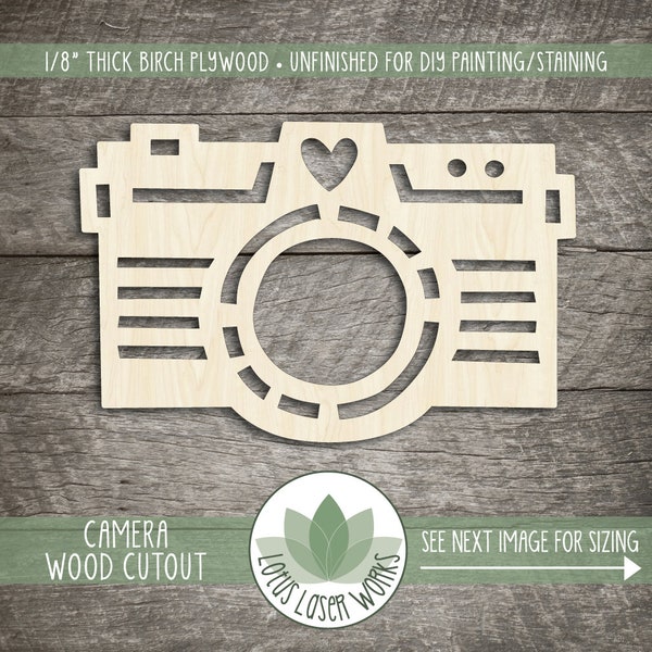 Camera, Wood Shapes, Laser Cut Blanks, Unfinished Wooden Craft Cutouts