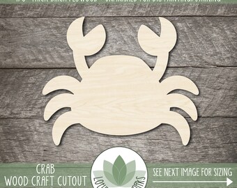 Crab Shape: Wood Cutouts For Craft Projects, Unfinished Laser Cut Beach House Decor