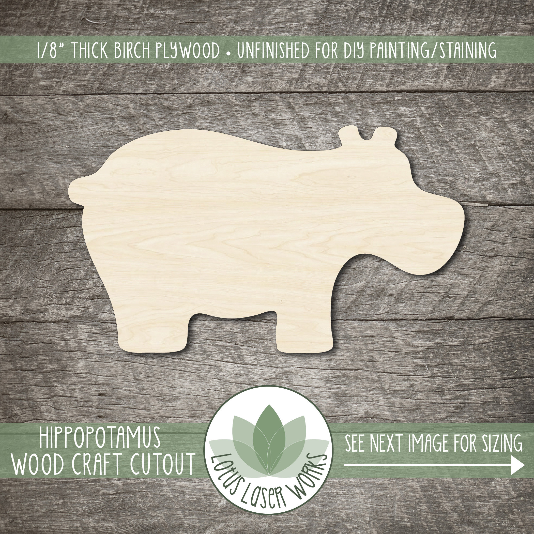Hippo - Laser Cut Out Unfinished Wood Craft Shape HIP1 Hippo - Laser Cut Out Unfinished Wood Craft Shape HIP1