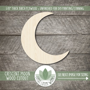 Crescent Moon Wood Cutout, Celestial Themed Shapes For Crafting, Painting Blanks