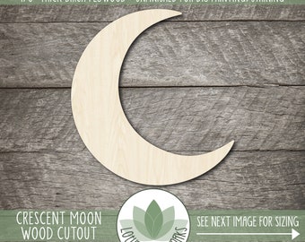 Crescent Moon Wood Cutout, Celestial Themed Shapes For Crafting, Painting Blanks