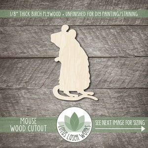 Mouse Wood Shape, Unfinished Wooden Craft Cutouts, Laser Cut Blanks