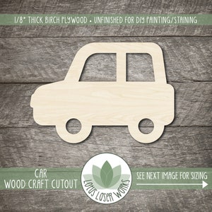 Wood Car, Laser Cut Shapes, Unfinished Wooden Craft Cutouts