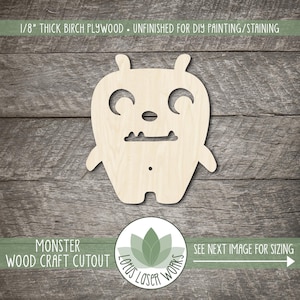 Wood Monster Cutout, Unfinished Wooden Painting Blanks, Craft Shapes