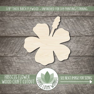Wood Flower Cutout Shapes For DIY Crafts, Wooden Laser Cut Hibiscus Painting Blank