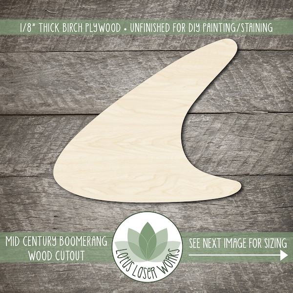 Mid Century Modern Boomerang Shape Wood Cutout, Unfinished Wood Blanks, Laser Cut Wooden Retro Shapes