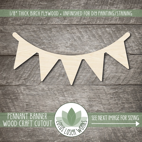 Pennant Banner Wood Cutout, Unfinished Wood Craft Blanks, Laser Cut Wooden Flag Bunting Shape, DIY Craft Supplies