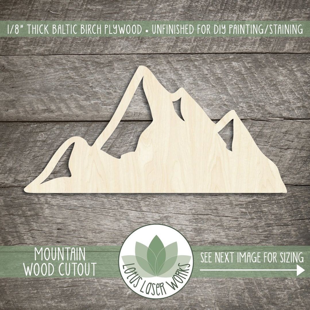 Mountain Wood Cutout, Unfinished Wood Blanks, Laser Cut Wooden Mountain
