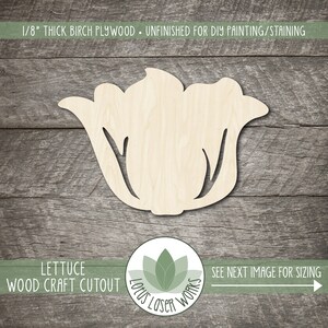 Lettuce Wood Cutout, Laser Cut Craft Shapes, Unfinished Wooden Blanks