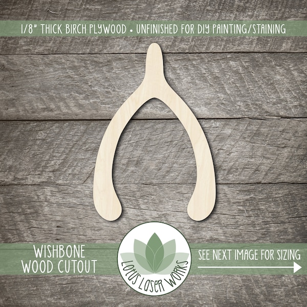 Wishbone Wood Cutout, Unfinished Wood Craft Blanks, Laser Cut Wooden Wishbone Shape, Wood Craft Supply