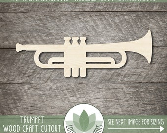 Trumpet Wood Cutout, Unfinished Wooden Craft Blanks, Laser Cut Shapes