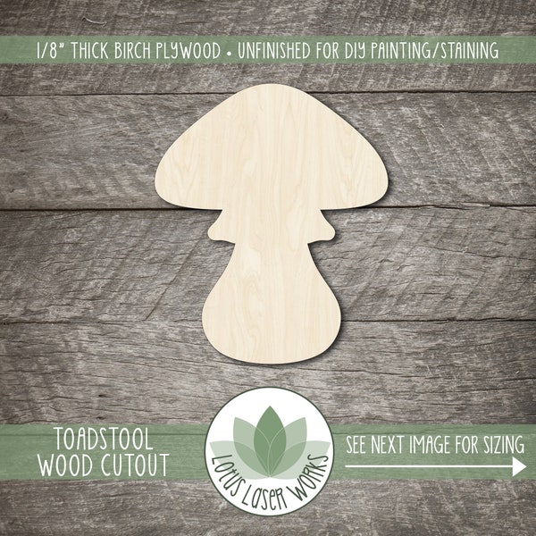 Wood Toadstool Cutout, Laser Cut Wooden Mushroom Shape, Wood Shapes For Signs, Unfinished Wood Craft Blanks