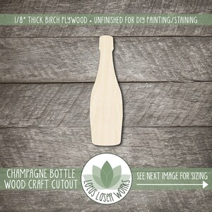 Champagne Bottle Cutout, Unfinished Wooden Shapes For Crafting, Laser Cut Painting Blanks