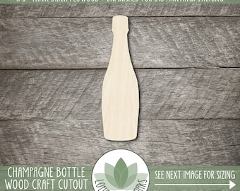 Champagne Bottle Cutout, Unfinished Wooden Shapes For Crafting, Laser Cut Painting Blanks
