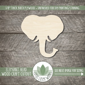 Elephant Head Wood Shape, Unfinished Wooden Craft Cutouts, Laser Cut Blanks