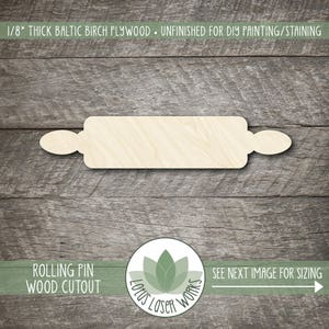 Wood Rolling Pin Shape, Unfinished Wood Rolling Pin Laser Cut Shape, DIY Craft Supply, Many Size Options, Blank Wood Shapes