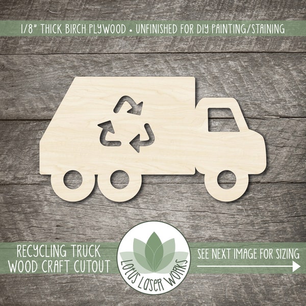 Recycling Truck Shape - Laser Cut Wooden Blanks - Unfinished Wood Craft Cutouts