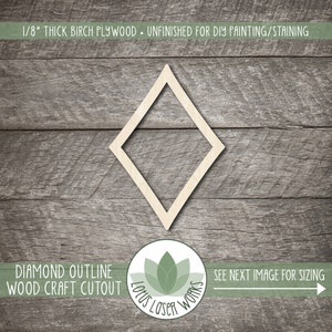 Diamond Outline Wood Cutout, Unfinished Wooden Shapes, Laser Cut Craft Blanks