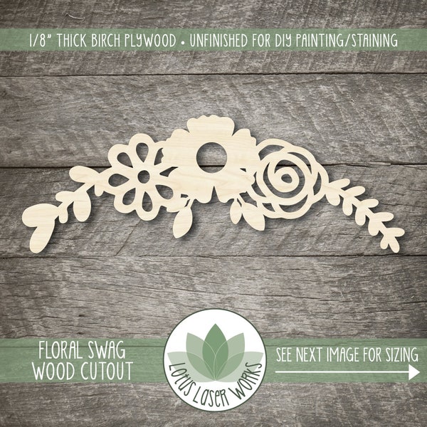 Floral Swag Wood Shape, Unfinished Wood Craft Blanks, Laser Cut Wooden Botanical Branch Cutout, DIY Craft Supplies, Flowers