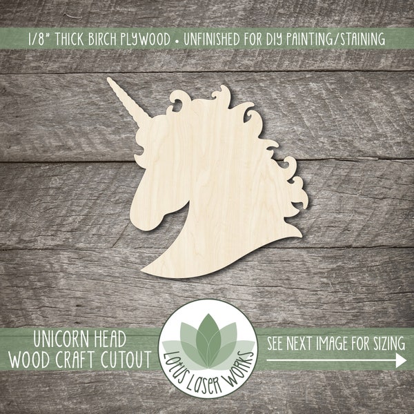 Unicorn Head Wood Cutout, Unfinished Wood Craft Blanks, Laser Cut Unicorn Shapes, Wood Craft Supplies