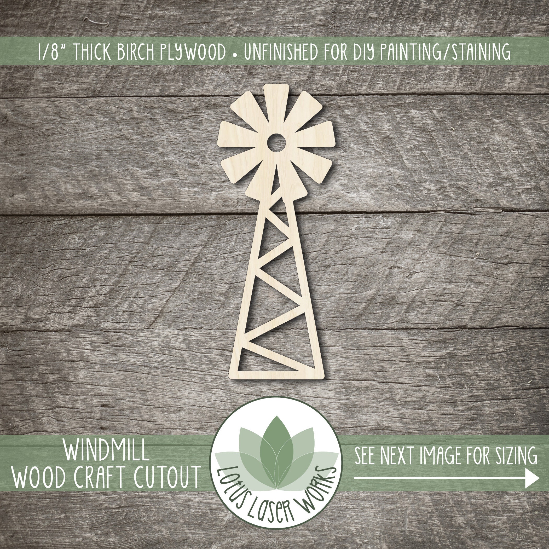 Windmill Shape, Wood Farm Themed Cutouts For DIY Crafting, Painting Blanks