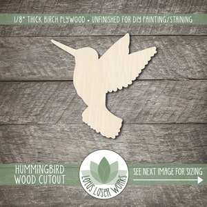 Wood Hummingbird Cutout, Laser Cut Wooden Bird Shapes, Unfinished Wood Blanks, DIY Craft Embellishment