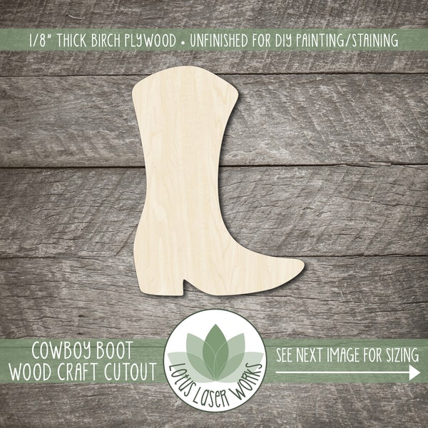 Cowboy Boot Shape - Unfinished Wood Blanks - Laser Cut Wooden Cutouts- DIY Craft Supply
