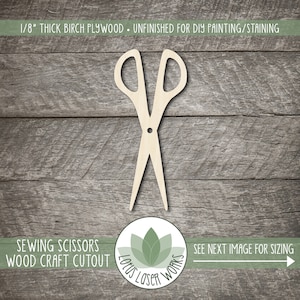 Sewing Scissors Wooden Cutout, Unfinished Wood Craft Blanks, Laser Cut Shapes