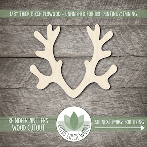 Reindeer Antlers, Wood Craft Shape For DIY Holiday Craft Projects, Painting Blanks