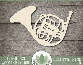 French Horn Cutout: Craft Supplies, Unfinished Wood Music Shapes For Crafting, Laser Cut Blanks