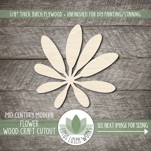 Mid Century Modern Flower Wood Cutout: Unfinished Birch Plywood Craft