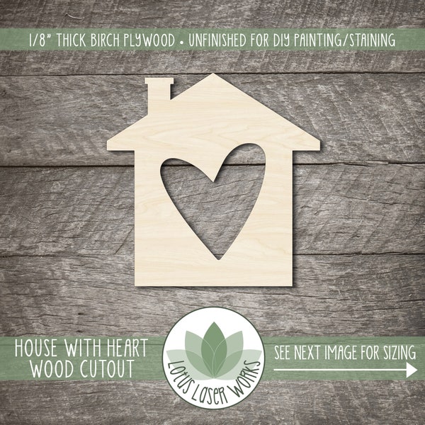 House With Heart Wood Craft Cutout, Unfinished Wood Blanks, Laser Cut Wooden House Shapes, Wood Craft Supplies, Embellishment