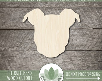 Pit Bull Head Wood Cutout, Wood Craft Supplies, Laser Cut Wooden Dog Shapes, Unfinished Wood Embellishment