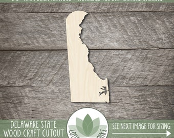 Delaware State Wood Cutout, Unfinished Wood Craft Blanks, Laser Cut Wooden USA State Shapes, Wood Craft Supplies