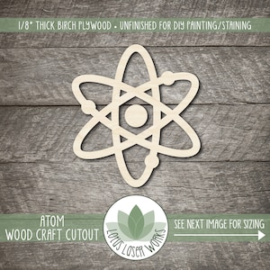 Science Atom - Laser Cut Out Unfinished Wood Craft Shape SNC1 Science Atom - Laser Cut Out Unfinished Wood Craft Shape SNC1