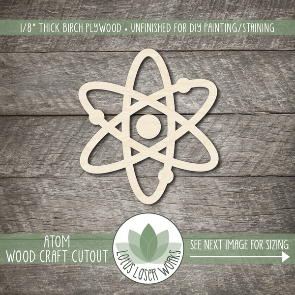 Wood Atom Cutout, Unfinished Wooden Craft Blanks, Laser Cut Shapes