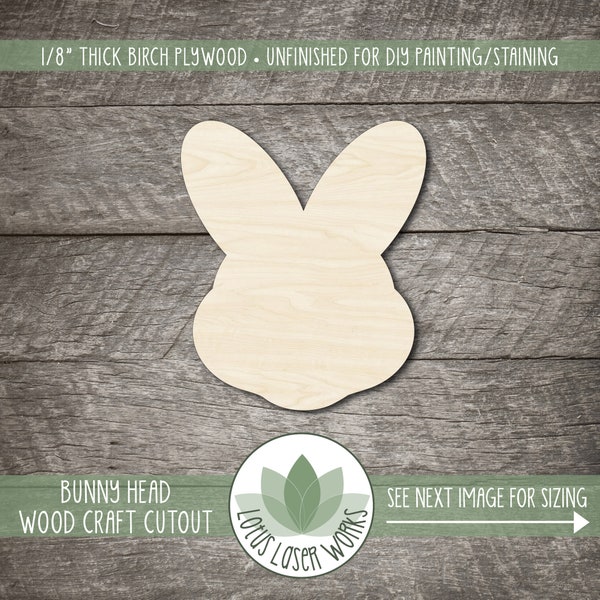Bunny Head Wood Shape, Unfinished Wooden Cutouts, Laser Cut Craft Blanks