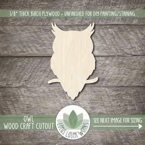 Owl Wood Cutout, Unfinished Wooden Shapes, Laser Cut Craft Blanks