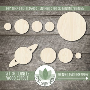 Planet Set Wood Cutouts, Unfinished Wood Blanks, DIY Craft Embellishments, Laser Cut Wooden Solar System Shapes