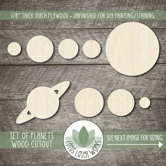 Planet Set Wood Cutouts, Unfinished Wood Blanks, DIY Craft