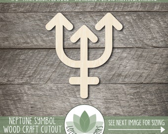 Neptune Symbol Wood Cutout, Wooden Painting Blanks, Laser Cut Craft Shapes