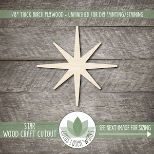 Mid Century Modern Wood Star Shape, MCM Themed Cutouts For Craft Projects