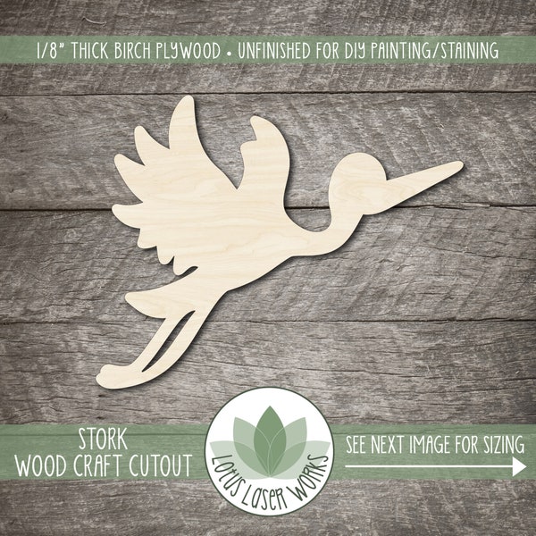 Wood Stork Cutout -  Unfinished Wooden Craft Shapes - Painting Blanks